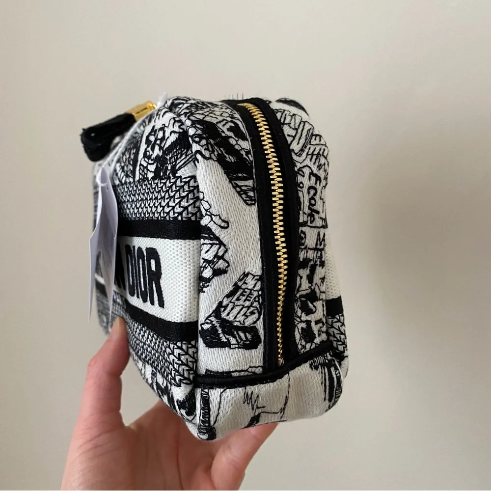 NWT Christian Dior Made in Italy Black White Plan de Paris Pouch Makeup Bag - Picture 3 of 16